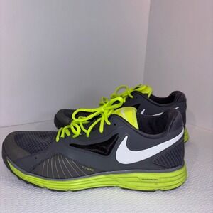 Nike Lunarlon Flywire Running Shoes Gray Green Athletic Mens Size‎ 11.5